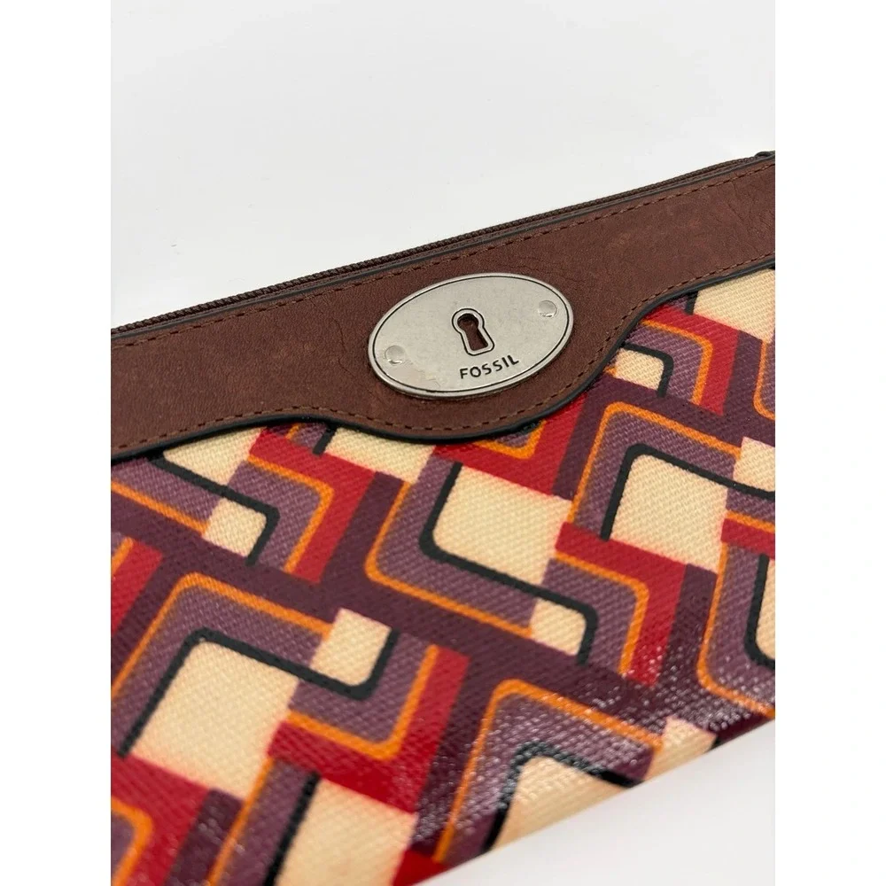 Fossil‎ Key-Per Geometric Leather Wrist Strap Card Holder Wristlet Wallet NWT